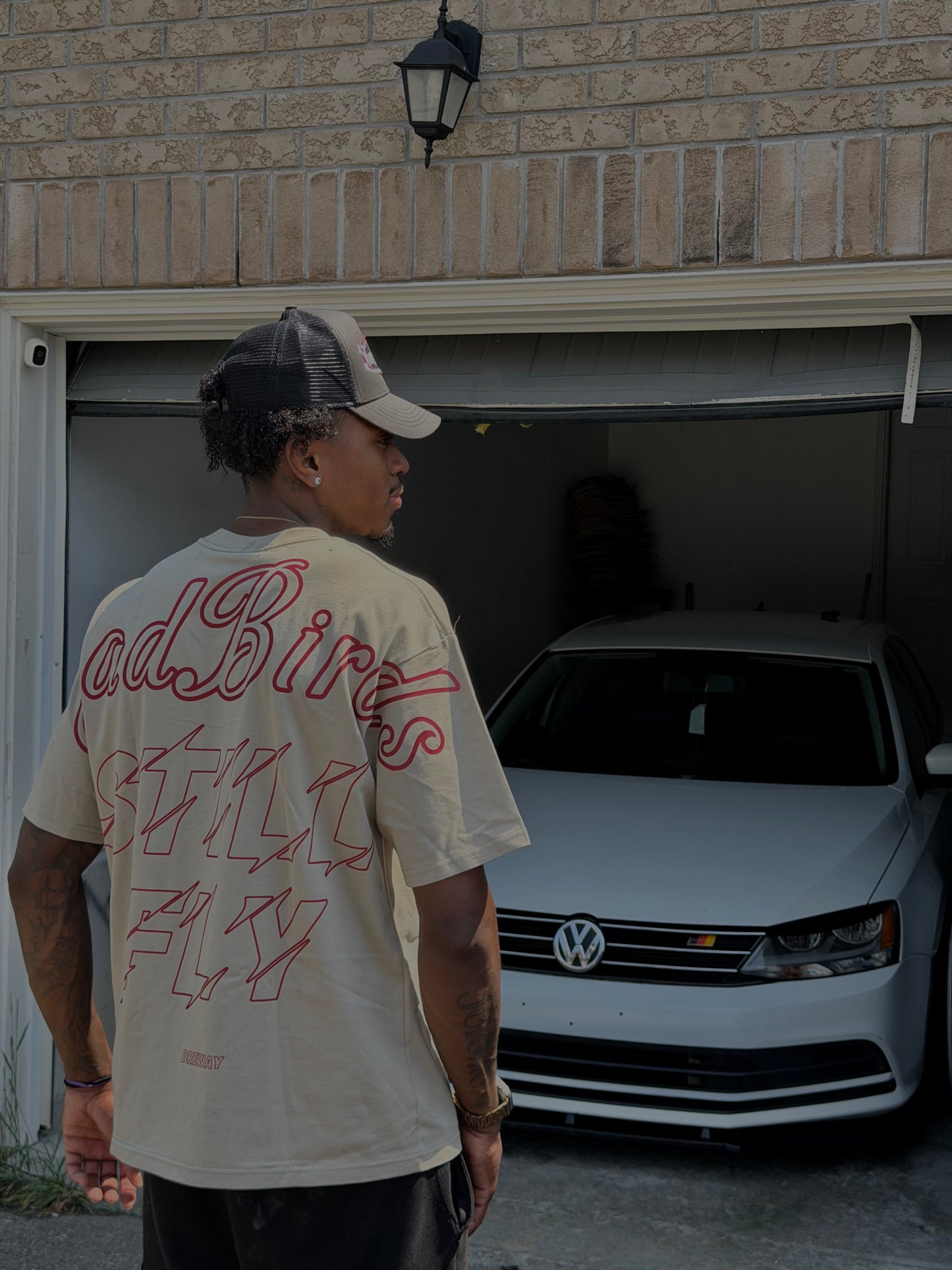 TAN AND RED OVERSIZED DREWAY T-SHIRT